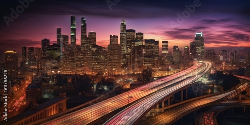 Symphony of Light long exposure photograph of a city skyline at night Generative AI Digital Illustration Part#110623