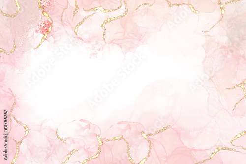 Pastel cyan mint liquid marble watercolor background with gold lines and brush stains. Teal turquoise marbled alcohol ink drawing effect. Vector illustration backdrop, watercolour wedding invitation.