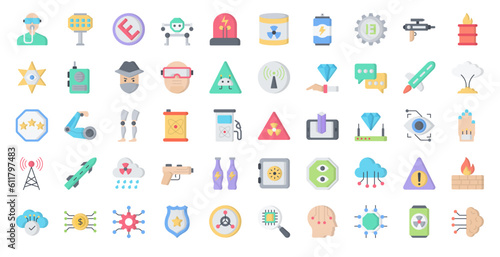 Cyberpunk Flat Icons Technology Augmented Reality Iconset in Color Style 50 Vector Icons
