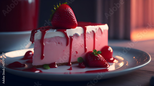 Red velvet cake with fresh strawberries. Generative Ai (ID: 611797627)