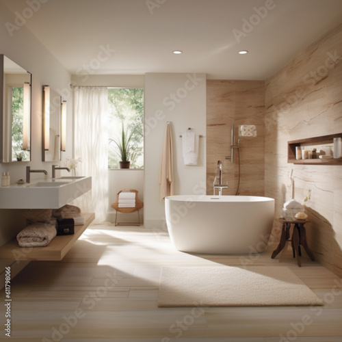 " uma casa de banho tranquila e serena com uma atmosfera de spa." Generative A.I  © Nelson