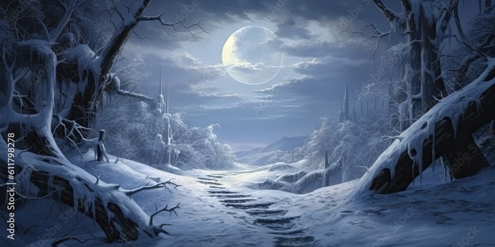 Moonlit Path through a Winter Wonderland Generative AI Digital ...