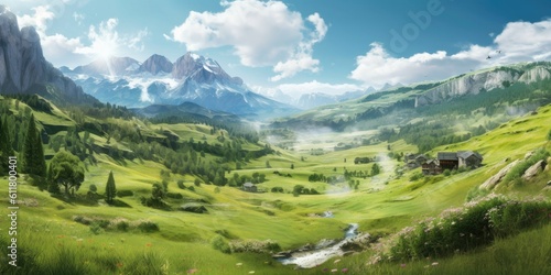  enchanting beauty of an idyllic alpine meadow fun places to go in summer Generative AI Digital Illustration Part#110623