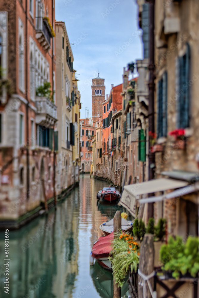 Venice Tilt-Shift: Narrow Canal and Saint Stephen Bell Tower