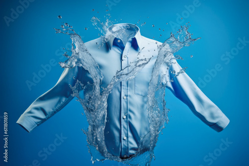 Dress button down shirt with a water splash, laundry concept, Generative AI photo