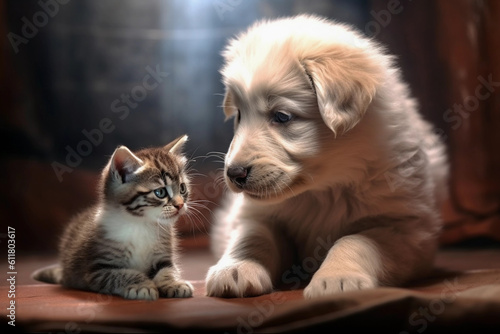 Kitten playing with a dog © Abdelhak