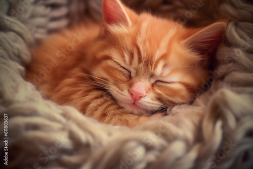 Red Kitten Sleeping Peacefully