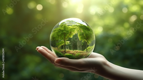 hand holding green earth, environment, globe, save the planet
