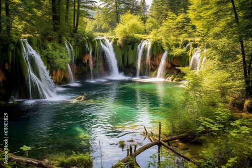 Plitvice Lakes landscape  created using AI generative technology  