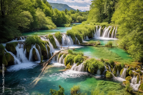 Plitvice Lakes landscape  created using AI generative technology  