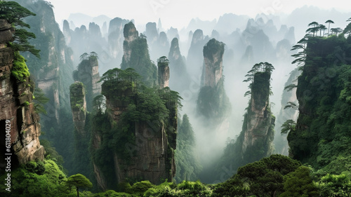 Tianzi rock formation landscape created using AI generative technology 