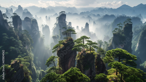 Tianzi rock formation  landscape created using AI generative technology   photo