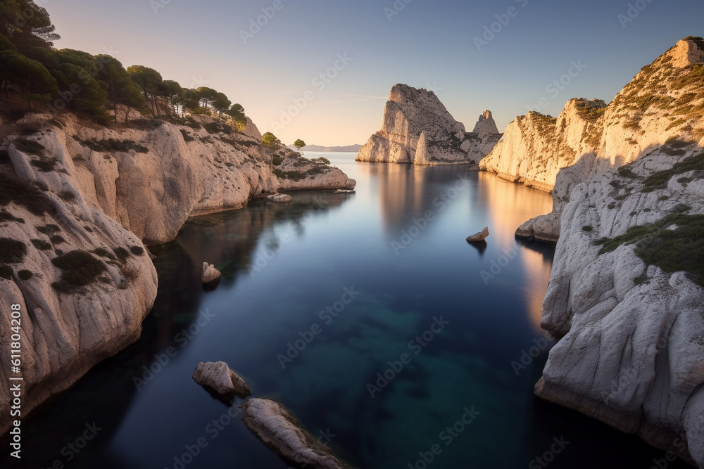 A beautiful landscape of the Calanques in France, created using AI generative technology  