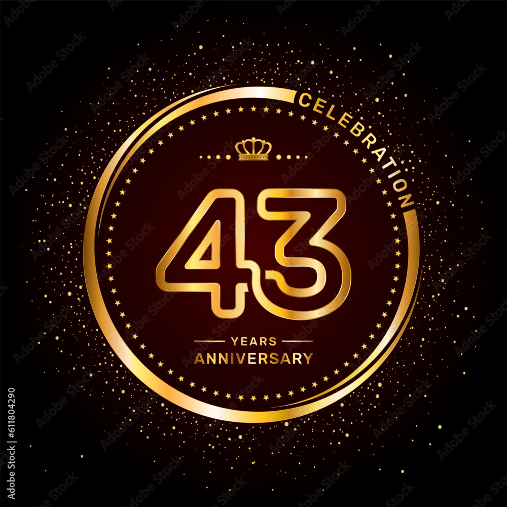 Fototapeta premium 43 year anniversary logo with double line number style and gold color ring, logo vector template