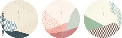 Geometric background with Japanese wave pattern vector. Abstract circle template in vintage style.