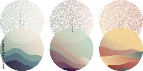 Japanese background with Abstract icon vector. Japanese wave pattern with geometric element. Mountain layout design in oriental style.  photo