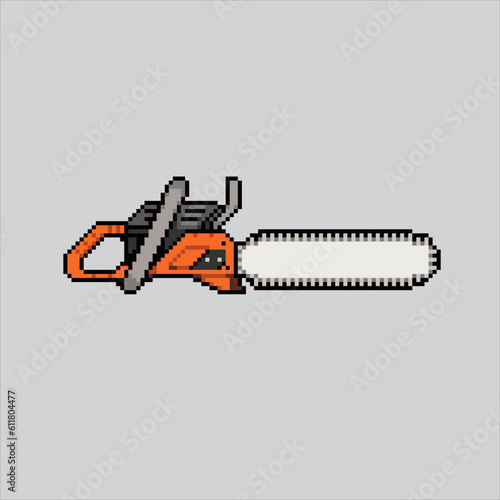 Pixel art illustration Chainsaw. Pixelated Chainsaw tools. Chainsaw lumberjack woodwork pixelated
for the pixel art game and icon for website and video game. old school retro.