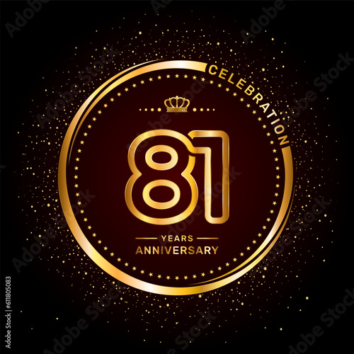 81 year anniversary logo with double line number style and gold color ring, logo vector template