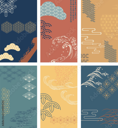 Japanese template vector. Hand drawn wave background. Line pattern in Asian style with Japanese pattern. Chinese sea in oriental arts. Natural luxury texture.