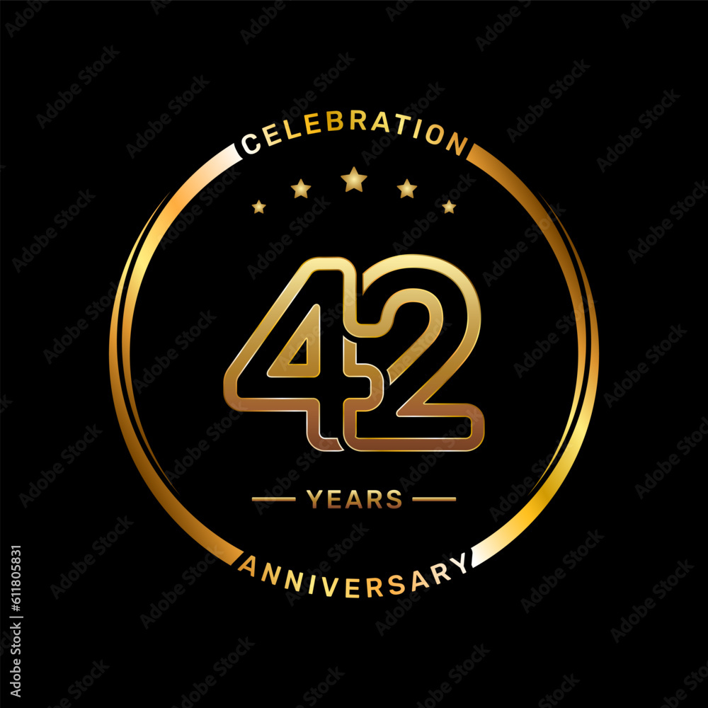 Fototapeta premium 42th anniversary logo with double line number style and gold color ring, logo vector template
