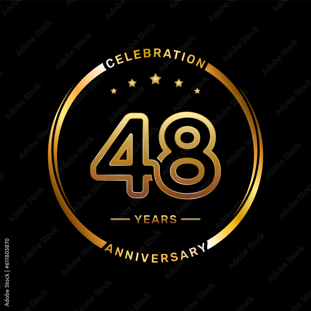 48th anniversary logo with double line number style and gold color ring, logo vector template