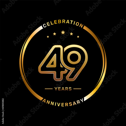 49th anniversary logo with double line number style and gold color ring, logo vector template