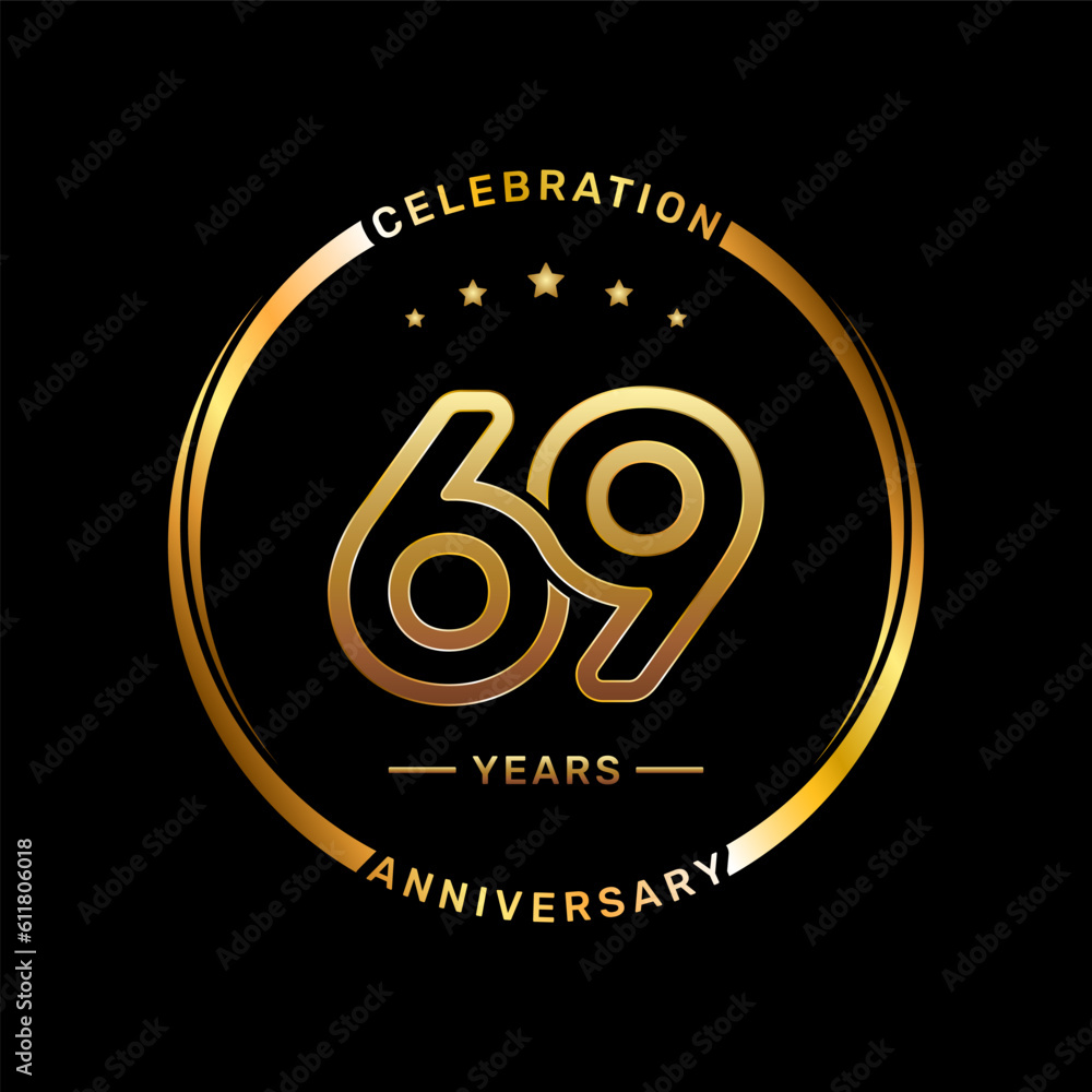 69th anniversary logo with double line number style and gold color ring, logo vector template 69th anniversary logo with double line number style and gold color ring, logo vector template
