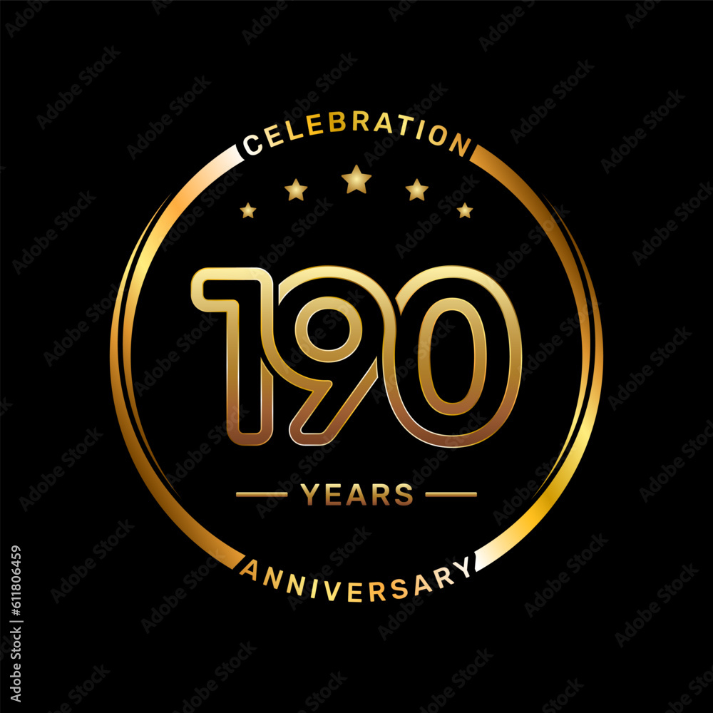 190th anniversary logo with double line number style and gold color ring, logo vector template