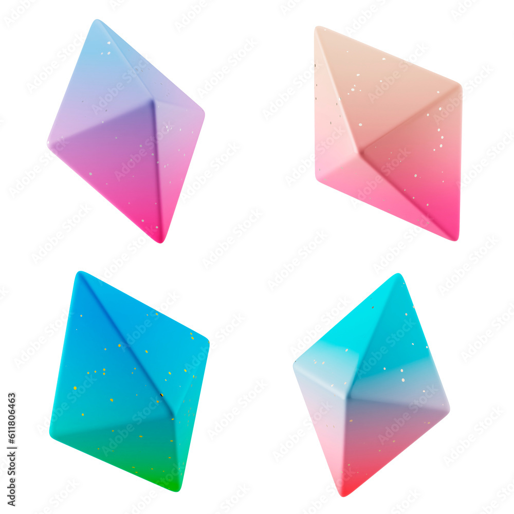 multi angle 3d shapes collection set octahedrons with modern candy color gradient isolated multi angle 3d shapes collection set octahedrons with modern candy color gradient isolated