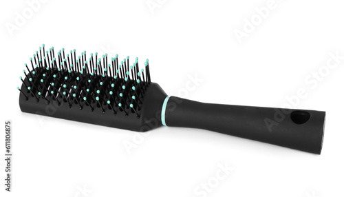One new plastic hairbrush isolated on white