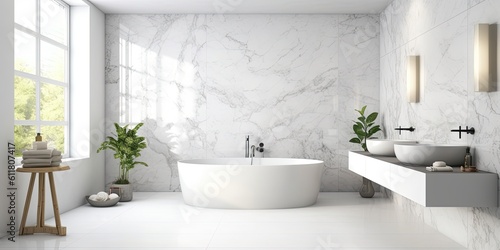 Wall mockup and white  pleasant bathroom background Generative AI