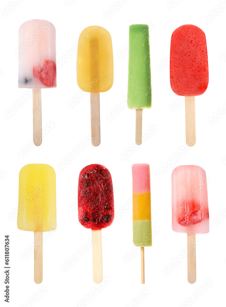 Set of different tasty ice creams on white background Set of different tasty ice creams on white background