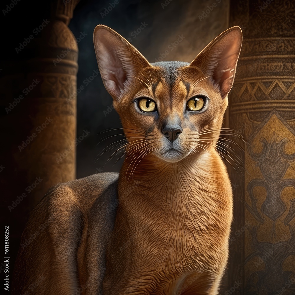 Abyssinian Cat cinematic background portrait of a cat with eyes focus Abyssinian Cat cinematic background portrait of a cat with eyes focus
