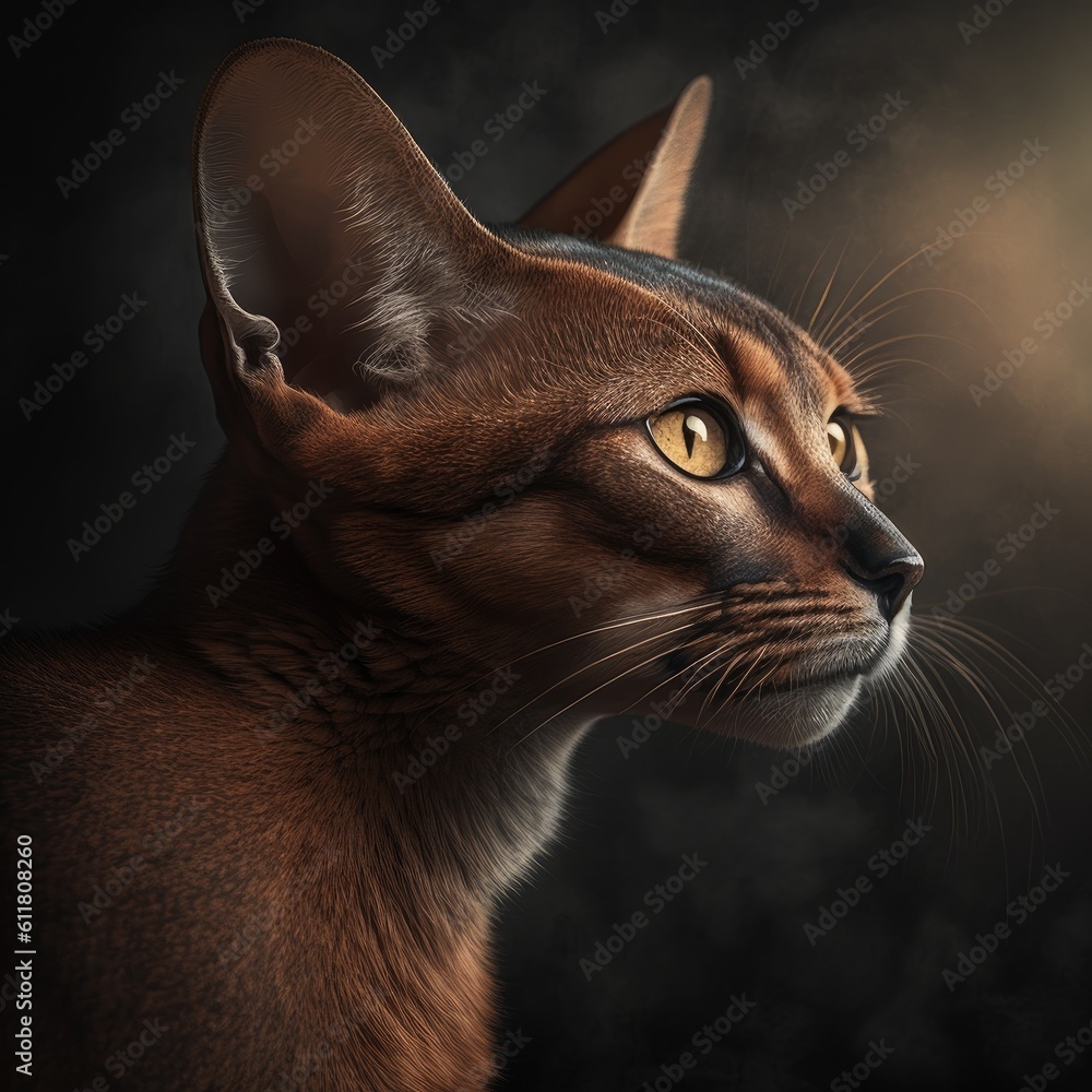 Abyssinian Cat cinematic background portrait of a cat with eyes focus