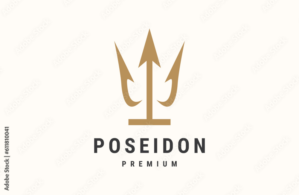 Fototapeta premium Trident Neptune Gold Poseidon logo design line style .