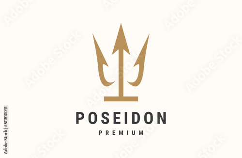 Trident Neptune Gold Poseidon logo design line style .