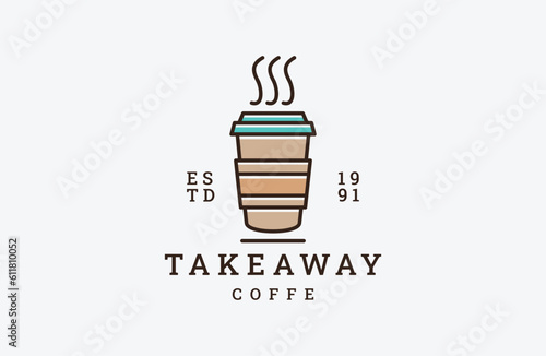 Take away coffe logo vector icon illustration hipster vintage retro .