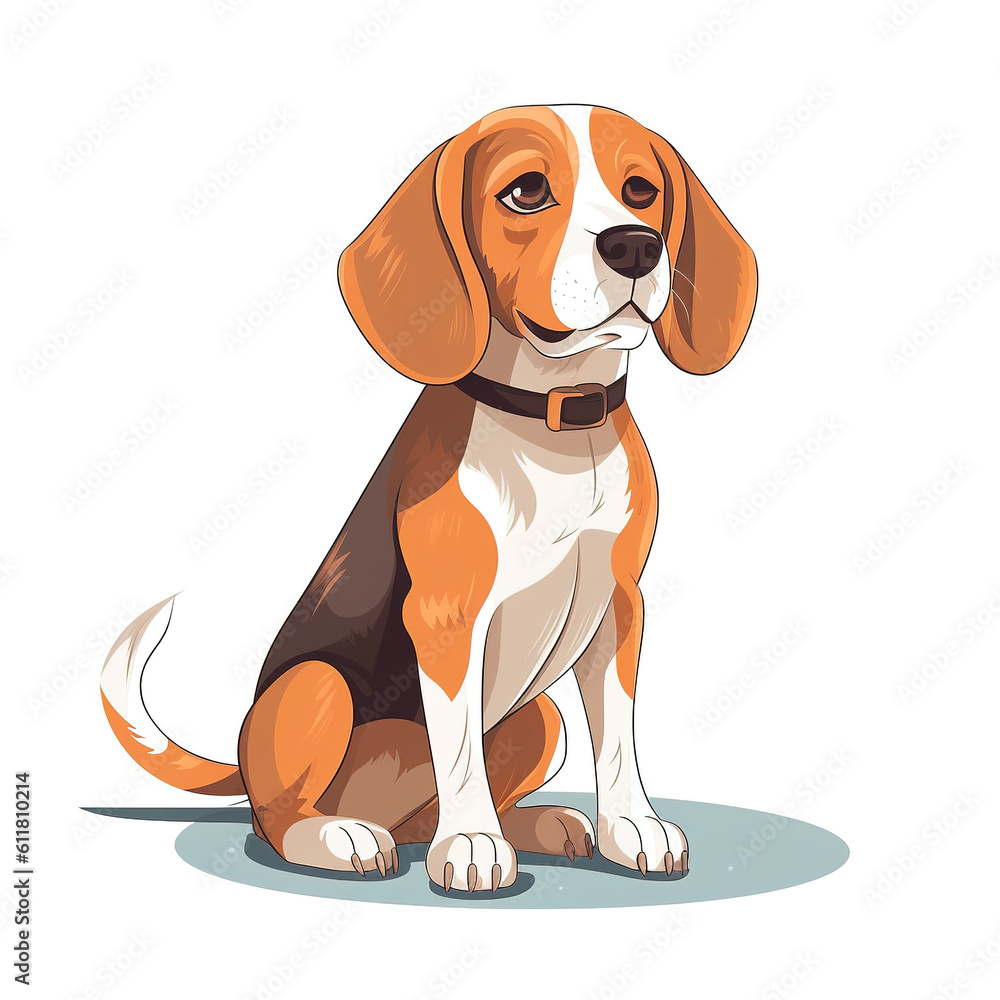 Beagle dog cartoon vector illustration isolated on white background. Minimal cartoon solid color art style. Digital illustration generative AI. Beagle dog cartoon vector illustration isolated on white background. Minimal cartoon solid color art style. Digital illustration generative AI.