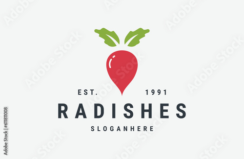 Radishes logo vector icon illustration hipster vintage retro .
