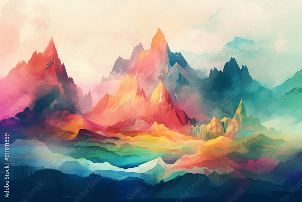 colorful illustration of a mountain chain created with Generative AI technology
