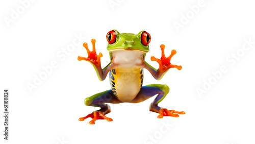 Red Eyed Tree Frog, Vibrant Froggy Artistry.  Explore the Rainbow Painted Red-Eyed Tree Frog - Cutout PNG  with Transparent Backgrounds for DIY Art and Design.  Generative AI.  photo