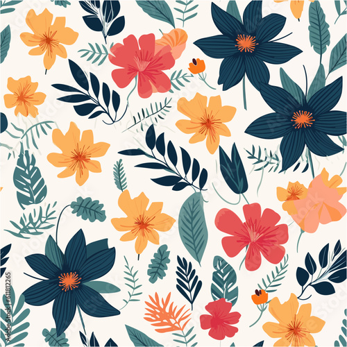 Floral Seamless Pattern. Hibiscus, Plumeria, tropical plant for background .