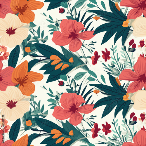 Floral Seamless Pattern. Hibiscus  Plumeria  tropical plant for background .