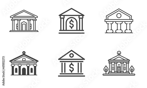 Bank line icon set. Outline illustration of bank vector icons for design