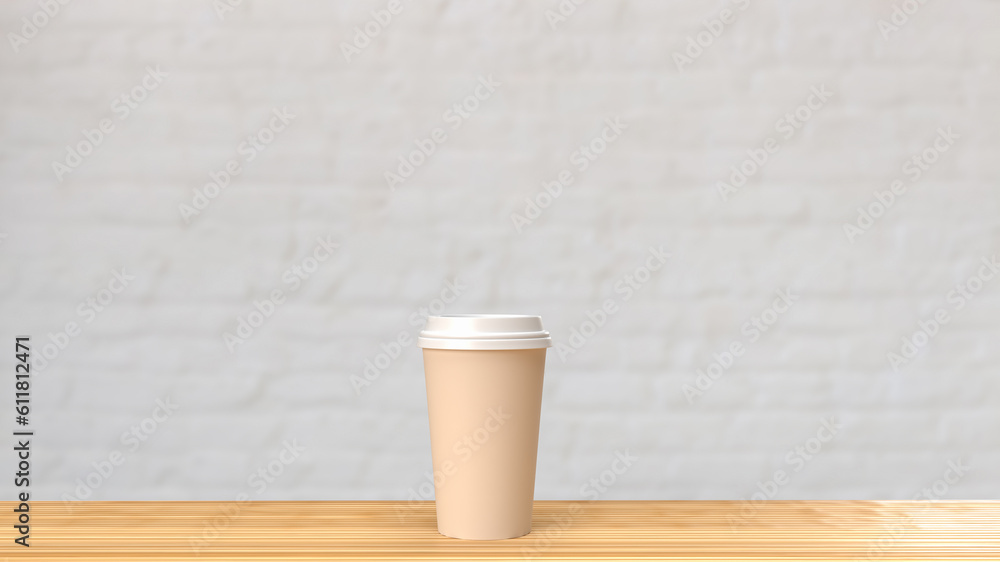 The coffee on wood table for Background concept 3d rendering