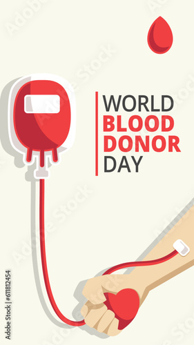 world blood donor day Background with blood bag and love hearth line. Suitable to place on content with that theme. Vector file every object is on separated layer