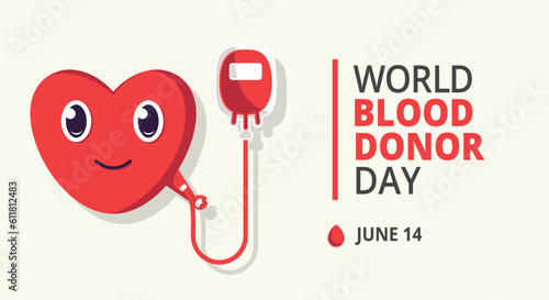 world blood donor day Background with smiling heart character donating blood. Suitable to place on content with that theme. Vector file every object is on separated layer photo