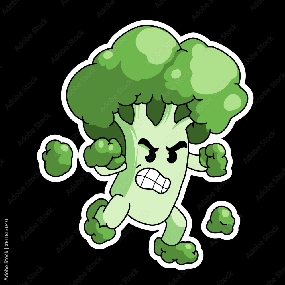 Broccoli cartoon is angry. Vegetables are good for health.perfect for accessories children, screen printing clothes,logo and others Broccoli cartoon is angry. Vegetables are good for health.perfect for accessories children, screen printing clothes,logo and others