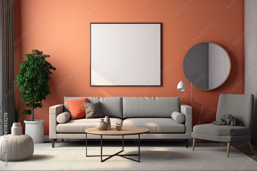 Mockup of the interior of a frame in a living room Generative AI Mockup of the interior of a frame in a living room Generative AI