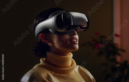 VR glasses, virtual reality, mockup, futuristic design. Generative AI